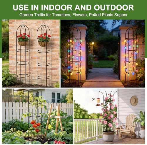 100% Metal 2 Pack Obelisk Garden Trellis 6.6 Ft Plant Support for Climbing