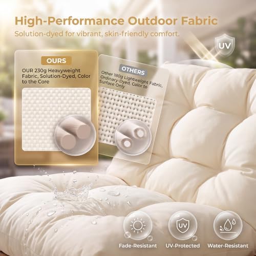 NICESOUL® Double Egg Chair Indoor Outdoor Stationary Oversized 6.5" Thick Padded Cushions,2 Person Egg Wicker Loveseat Chair, Extra Large Lounge Chair for Patio Balcony Porch Backyard Beige