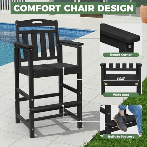 HDPE Outdoor Patio Tall Bar Chair, All-Weather Bar Height Balcony