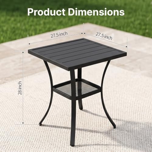 Small Outdoor Dining Table, 27.5" Patio Square Coffee Table, Black