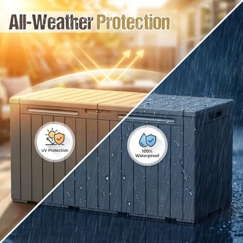 110 Gallon Deck Box Outdoor Indoor Waterproof Storage Box, Black