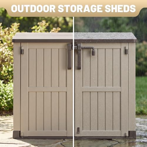 Horizontal Outdoor Storage Cabinet Box 36 Cu Ft with Lockable Doors, Outdoor Storage Shed Portable Waterproof for Backyard Garden