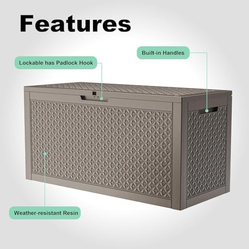 Resin Deck Box Outdoor Storage Box Waterproof for Patio Furniture,Outdoor Cushions,Garden Tools and Pool Supplies (Grey, 110 Gallon)