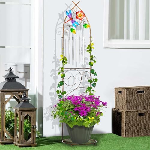 Garden Trellis with Plant Stands, 48” Metal Detachable Dragonfly Plant