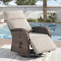Zero Gravity Patio Swivel Recliner Chair - Wicker Outdoor Lounge Chair with Adjustable Backrest & Footrest, All Weather Reclining Rocker Chairs with Thick Cushion for Pool Deck Beige