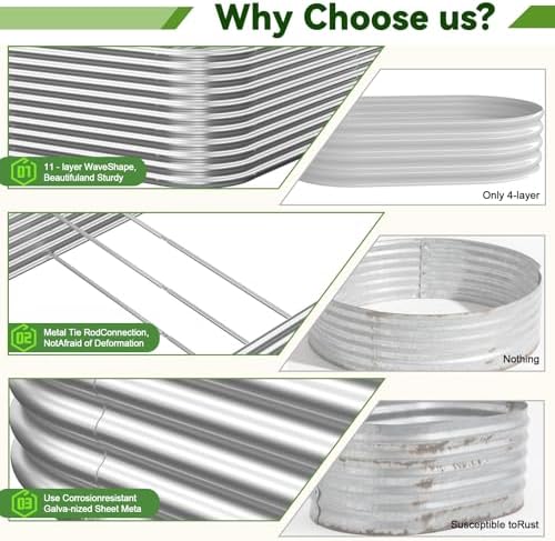 2 Pack Tall 6x3FT Corrugated Galvanized Steel Raised Garden Bed