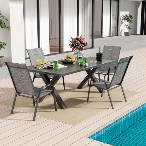 Patio Chairs Set of 4, Outdoor Stackable Dining Chairs for All Weather, Breathable Outdoor Furniture for Backyard Deck Garden Lawn, Dark Grey