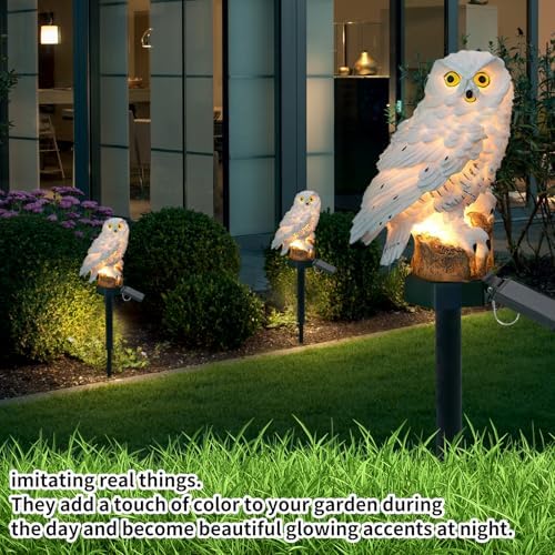 2 Pack Owl Figure Solar LED Lights, Resin Garden Waterproof Decorations with Stake for Outdoor Yard Pathway Outside Patio Lawn Decor