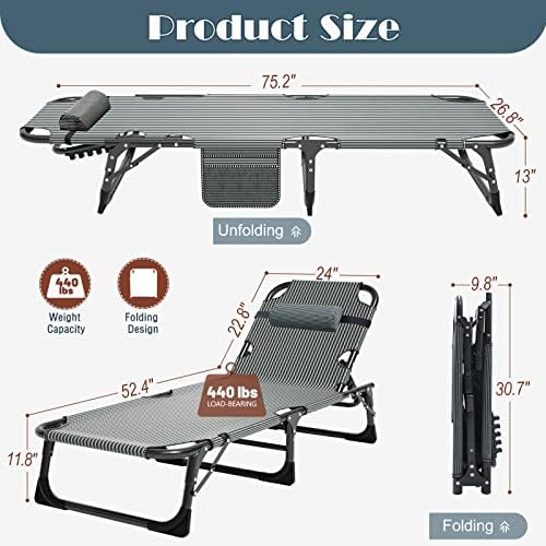 DoCred Chaise Lounge Chair, 5-Position Folding Outdoor Lounge Chair