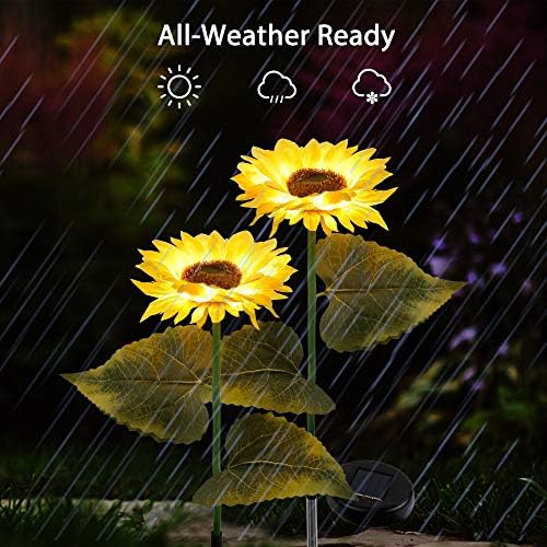 FORUP 2 Pack Solar Garden Stake Lights, Outdoor Sunflower LED Lights for Patio, Lawn, Garden, Yard, Pathway Decoration, Yellow