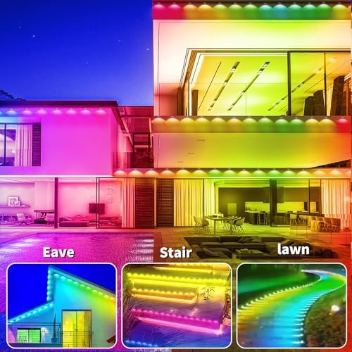 150FT Permanent Outdoor Lights,Waterproof Smart LED Christmas Lights with App/Remote Control,Music synchronisation，Permanent Outdoor Light for House,Roof,Christmas Party Holiday Decor