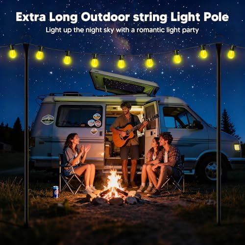 10Ft String Light Poles 6 Pack,Light Poles for Outside Lights,Outdoor with Fence Brackets Hanging Lights,Metal Stand Deck Patio Backyard