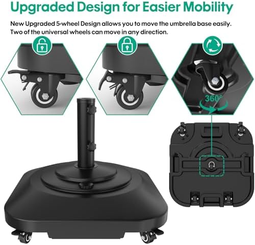 QZER Umbrella Base with Wheels, Umbrella Stand Heavy Duty 100lb Windproof