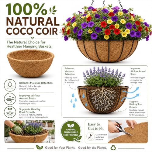 Y&M 2pcs 10inch Round Coconut Fiber Liner, Natural Coir Replacement