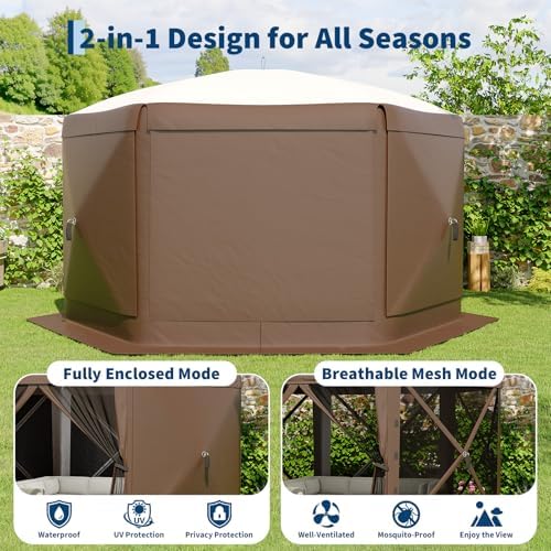13FT Pop-Up Gazebo Tent with Mesh Netting & Removable Wind Cloths
