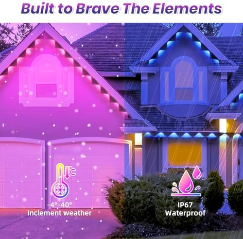 100FT Permanent Outdoor RGB Lights, LED Christmas Lights,IP67 Waterproof Light for House,Smart LED with App/Remote Control for Outdoor Decor,Garden Decor,Party,Holiday