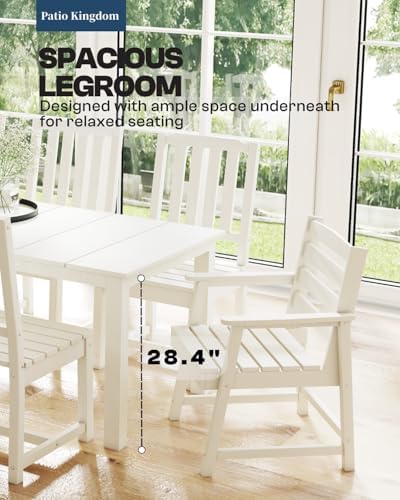 HDPE 7-Piece Outdoor Dining Set with Armchairs, White