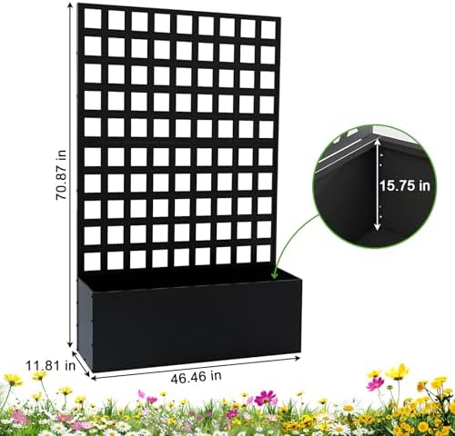 Metal Planter Box with Trellis, 71"x47"x12" Raised Garden Bed with Trellis