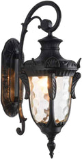 LONEDRUID 20.47" Outdoor Wall Light Fixture Black Exterior Wall Lantern | Outside Waterproof Sconce Rustic Porch Lights Wall Mount with Hammered Glass Shade for House