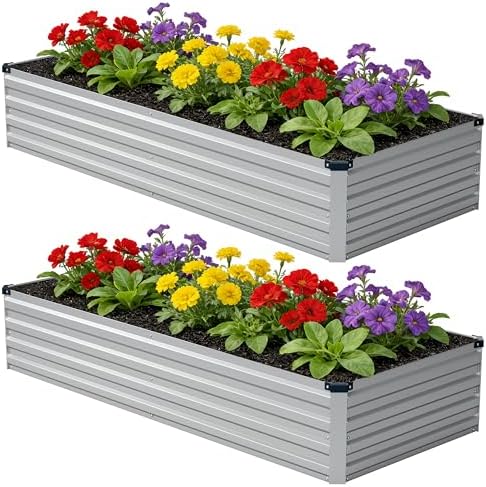 zunatu 8x2x1 ft(2 Pack) Galvanized Raised Garden Bed,Outdoor Planter
