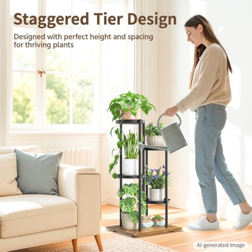 LASZOLA Plant Stand Tall Flower Shelf for Indoor Corner, 4 Tier Black