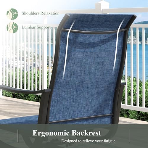 Outdoor Dining Set for 2, 28" Metal Square Outdoor Dining Table and Sling Patio Swivel Chairs, 3 Pieces Patio Table and Chairs Set for Garden Backyard, Dark Blue and Black