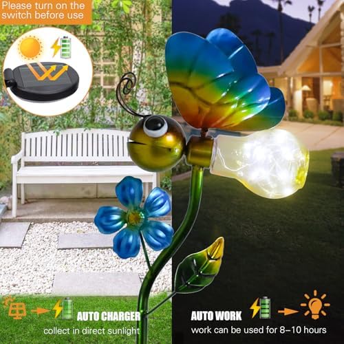 Decorative Solar Outdoor Lights, Metal Bee Garden Stake For Yard Lawn