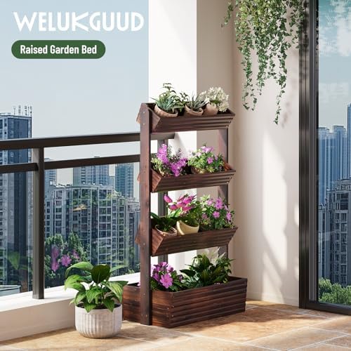 4-Tier Vertical Wooden Raised Garden Bed, herb garden planter, Carbonized