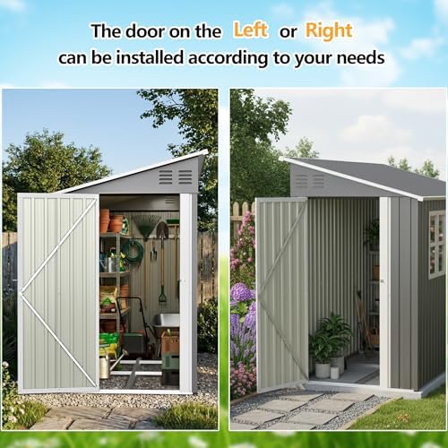 4' x 10' Metal Garden Shed Lockable Doors,Outdoor Storage Shed with Double Windows,Waterproof Shed Outside Storage Clearance for Backyard Patio