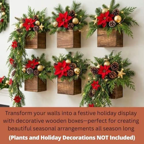 LaLaGreen Planter Boxes for Indoor Plant (4x4, 6 Pack) Wooden Wall Planters