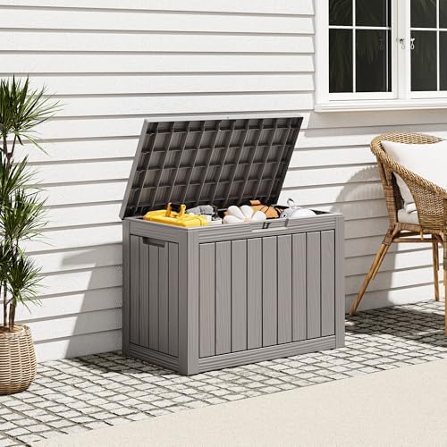Waterproof Outdoor Storage Box, Resin Patio Bin,50 Gal,Grey