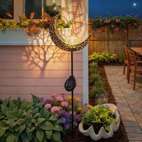 TAKE ME Moon Solar Lights Garden Outdoor Decor Waterproof Metal Solar