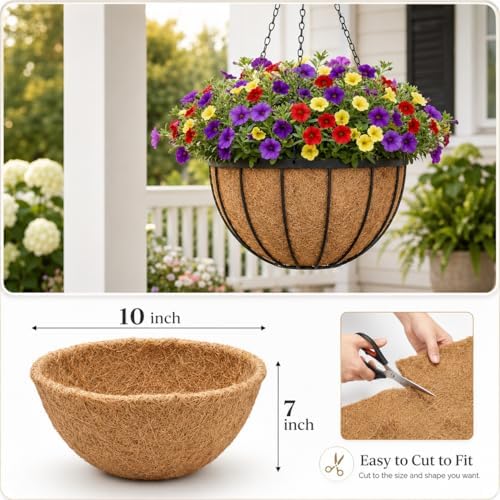 Y&M 2pcs 10inch Round Coconut Fiber Liner, Natural Coir Replacement
