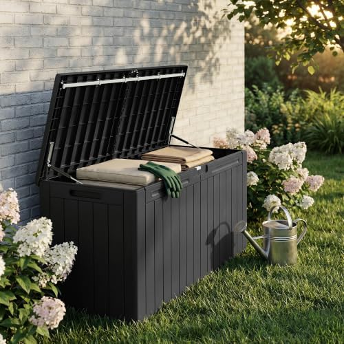 110 Gallon Deck Box Outdoor Indoor Waterproof Storage Box, Black
