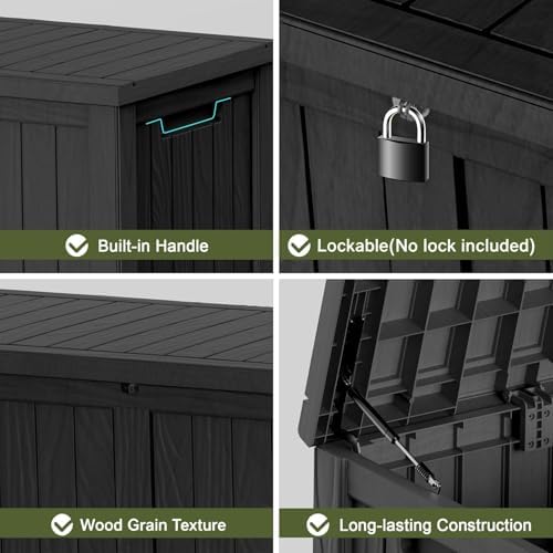 Outdoor Storage Box 150 Gal Waterproof Deck Box Lockable Black