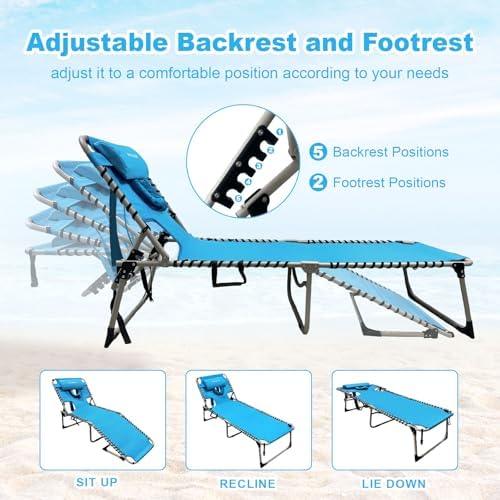 Backpack Sun Tanning Chair with Face Hole & Beach Table, 5-Position Adjustable Folding Lounge Chair Outdoor for Lawn Patio Garden