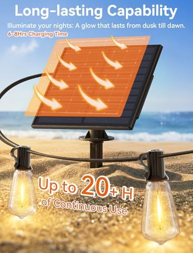 Brightever 36FT Solar String Lights Outdoor Waterproof with Remote, 12+1 Shatterproof ST38 LED Bulbs, Warm White & 3 Lighting Modes, Dimmable Outdoor Solar Lights for Patio, Camping, Party
