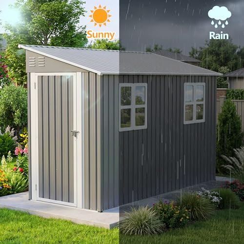 4' x 10' Metal Garden Shed Lockable Doors,Outdoor Storage Shed with Double Windows,Waterproof Shed Outside Storage Clearance for Backyard Patio