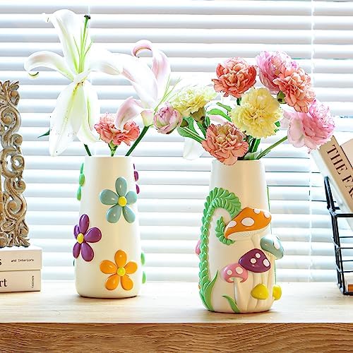 GUGUGO Pastel Mushrooms Vase for Flower, 8-Inch-Tall Rainbow Funky
