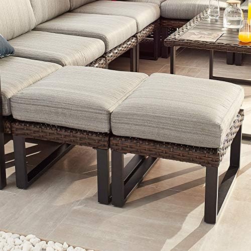 Patio Ottoman Outdoor Cushioned Wicker Foot Stool with All Weather Galvanized Steel (Grey, 23.6" W x 23.6" D x 13.7" H)