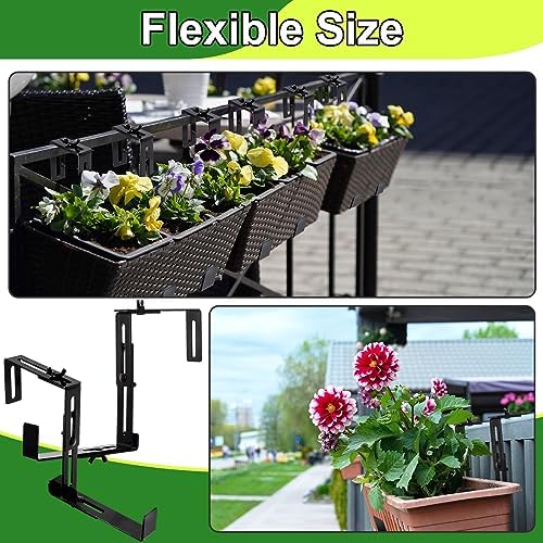 Leinuosen 8 Pcs Adjustable Window Boxes Brackets Planter Box Bracket Heavy Duty Deck Railing Hanging Flower Stand for Windowsill Garden Fence Balcony (Black)