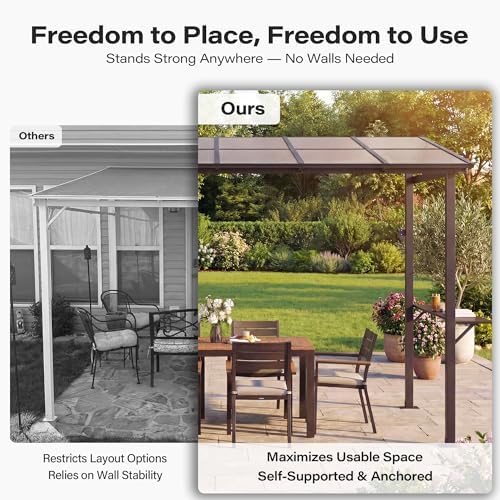 LAUSAINT HOME 12x6 ft Hardtop Grill Gazebo, Outdoor Sloping PC Roof BBQ Patio Metal Gazebo with Shelves and Hooks, Heavy Duty Barbecue Canopy Pergola for Backyard, Garden, Patio, Brown Shade