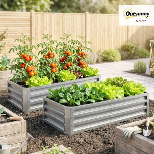Outsunny 4' x 2' x 1' Galvanized Raised Garden Bed, Silver