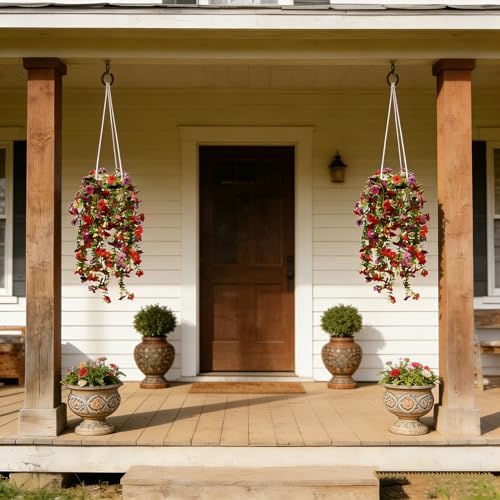 Artificial Flowers for Outdoors Fake Hanging Plants with Pot, 4pcs