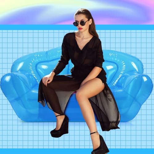 Kigley Inflatable Sofa Transparent Air Couch, Double Seat, Blue
