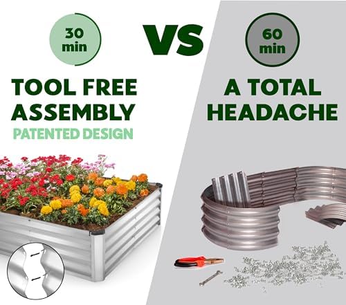 Plant & Plot Galvanized Raised Garden Beds Outdoor // 8×4×1 ft Planter Raised Beds for Gardening, Vegetables, Flowers (Silver) // Large Metal Garden Box // Patented Tool-Free Design