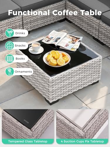 6 Piece Outdoor Wicker Patio Furniture Set Rattan Outdoor Sectional Sofa