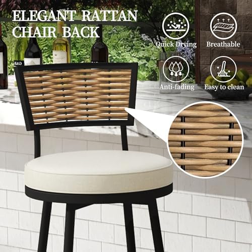 PIZZELLO Patio Swivel Bar Stools Set of 4, Outdoor Bar Height Chairs