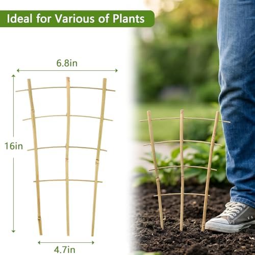 16Inch 5Pack Bamboo Trellis for Climbing Plants, Garden Ladder Trellis