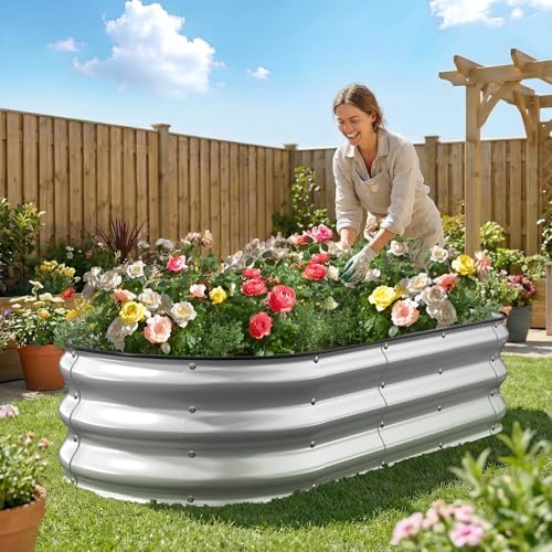 Kesfitt Raised Garden Bed, 5x2x1 FT Galvanized Steel Metal Raised